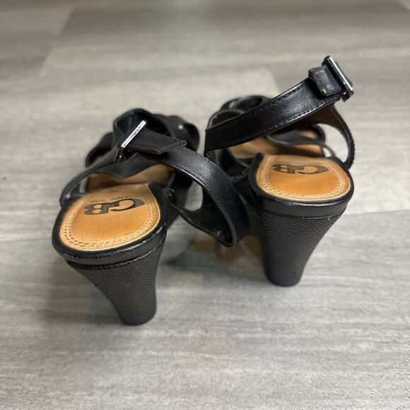 GB Gianni Bini Black Leather Strappy Wedge Heel ~Size 8 - Picture 4 of 6